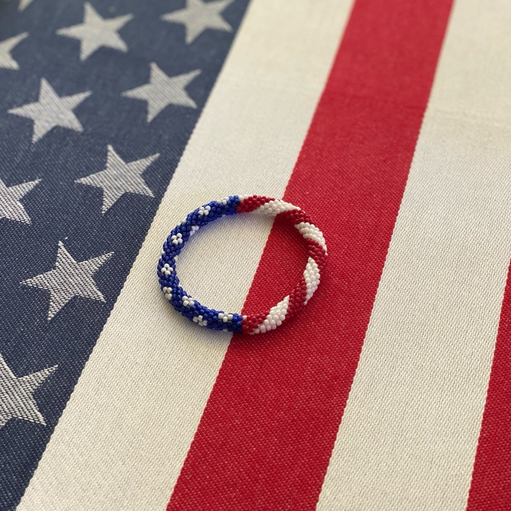 Sashka | Co Beaded Bracelet, Flag Pattern, Red White Blue